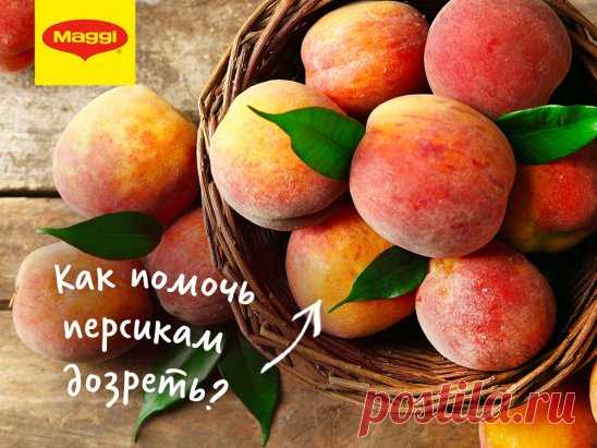 Если в магазине вам попались не самые спелые персики, не огорчайтесь! Положите их на ночь в один бумажный пакет с яблоками или бананами. В этих фруктах содержится этилен, который поможет персикам дозреть. На утро они уже будут сочными и ароматными. 
Кстати, эта хитрость работает и с другими неспелыми фруктами. Проверьте! ;)