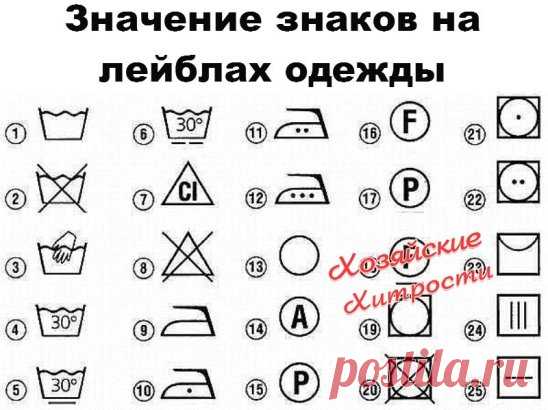 Значение знаков на лейблах одежды. На заметку!
1. Ручная стирка. 2. Стирка запрещена. 3. Только ручная стирка при максимальной температуре 30 градусов, не тереть не отжимать. 4. Ручная или машинная стирка при температуре не выше указанной. 5. Ручная или машинная стирка. Внимательно придерживайтесь указанной температуры, не подвергать сильной механической обработке, полоскать, переходя постепенно к холодной воде, при отжиме в стиральной машине ставить медленный режим центри...
