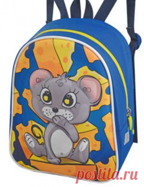 Рюкзак детский 1813-3 дошкольный голубой с мышкой на сыре