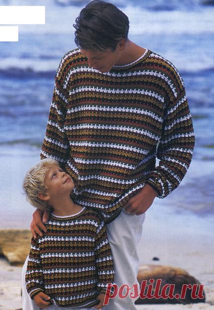 Модный пестрый мужской пуловер 

 
 Пестрый мужской пуловер
Размеры: 52/54 
Вам потребуется: по 200 г черной, горчичной, бордовой, белой, оливковой и рыжей пряжи (100% хлопка, 100 м/50 г); прямые спицы № 3,5 и № 4; круговые спицы №…