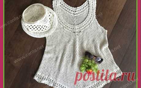 Расклешенный топ с кокеткой-колье крючком по диагонали