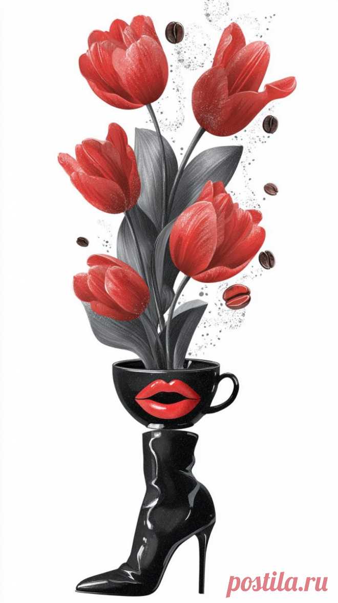 Красные тюльпаны и кофе: симметрия концентрации в деталях. Генерация из нейронной сети Миджорни - Midjourney примеры промтов - Форум ИИ о нейросетях - Yes Ai