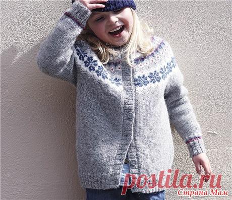 Кофта для девочки с традиционным норвежским узором на кокетке - Жаккард - Страна Мам