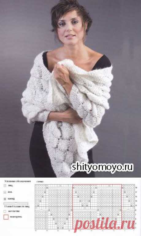 Белый палантин, связанный спицами. Описание и схемы вязания бесплатно/Шали. Палантины. Платки. Пончо. Накидки. Пелерины./Вязание/Статьи / Шитье, вязание, рукоделие, бисероплетение
