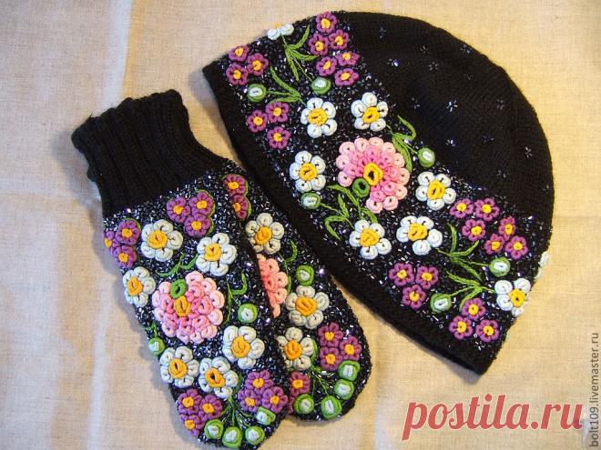 Вязаные комплекты из шапок и перчаток с вышивкой: великолепные идеи — Сделай сам, идеи для творчества - DIY Ideas