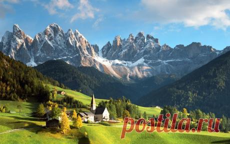Картинки горы, альпы, пейзаж, дома, городок, italian на рабочий стол » Природа