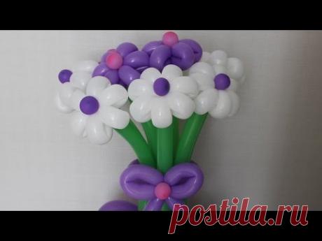 Цветы из шаров Букет на подставке с бантом из шдм Flowers of balloons