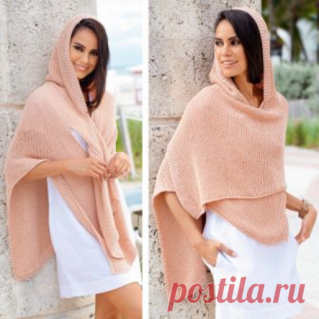 Накидка-пончо с капюшоном. Спицами. / knittingideas.ru
