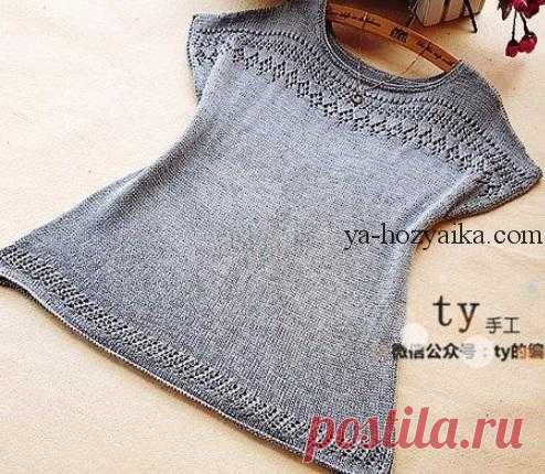 Кофта с ажурной кокеткой спицами. Цельновязанная кофта спицами