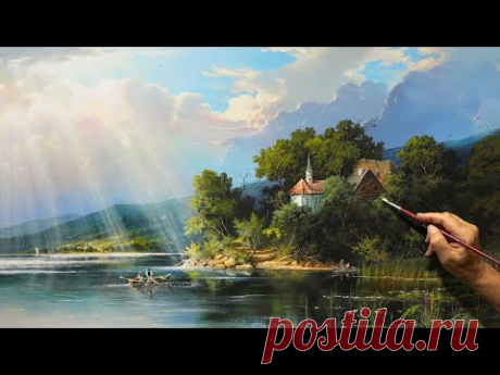 🔴Acrylic Painting Tutorial - &quot;July Day&quot; / Easy Art / Урок рисования. Живопись.