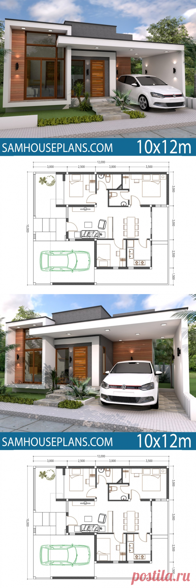 Home Plan 10x12m 3 Bedrooms - SamHousePlans