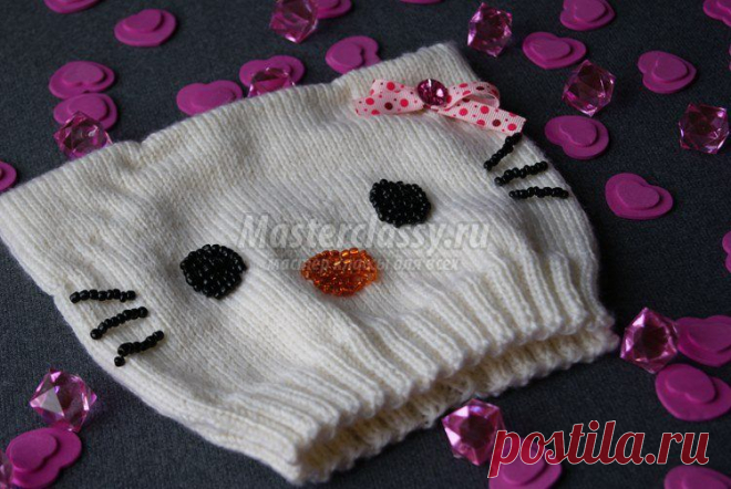 Вязание детской шапочки Hello Kitty. Мастер-класс с пошаговыми фото