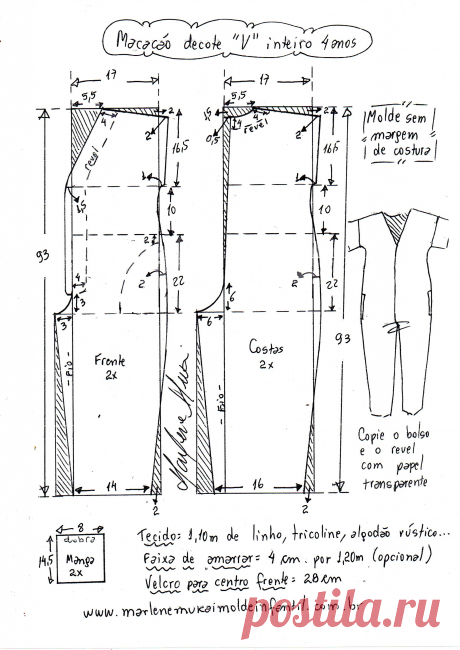 Цельный комбинезон с V-образным вырезом - Своими руками - Марлен Мукай - детская выкройка