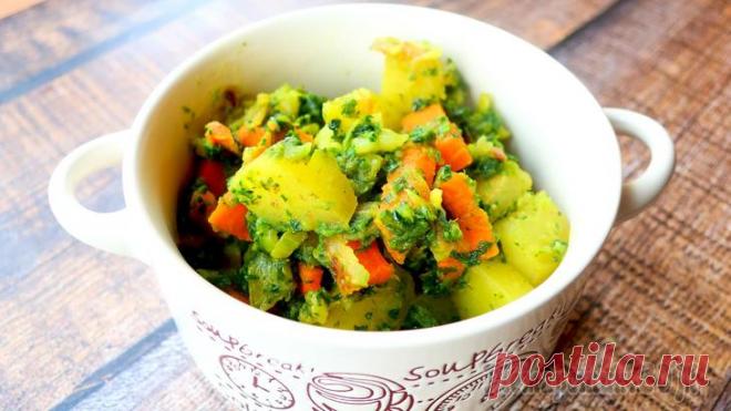 Ароматное овощное рагу из запеченных овощей Ингредиенты: морковь - 400 г.картофель - 400 г.лук - 1 шт.чеснок - 2 зуб.шпинат - 200 г.сольперецпаприка - 1 ч.л.куркума - 1 ч.л.имбирь - 1/2 ч.л.тимьянрозмаринмускатный орех - 1/4 ч.л.вода - 100 мл.П...