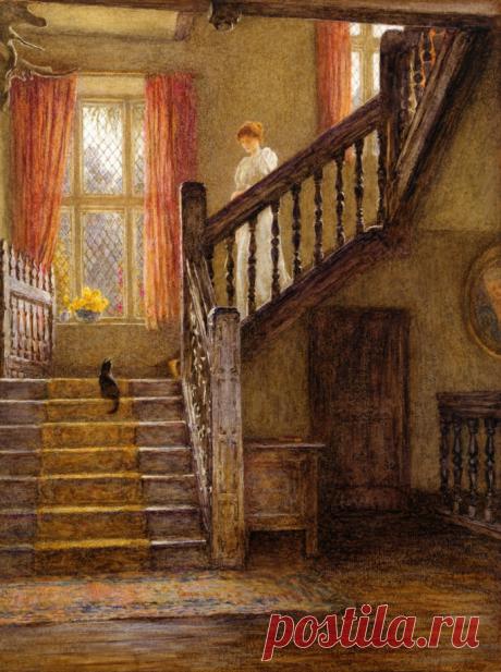 Helen Allingham - The Staircase, Whittington Court, Gloucestershire - t4030 | TiPiTi.info