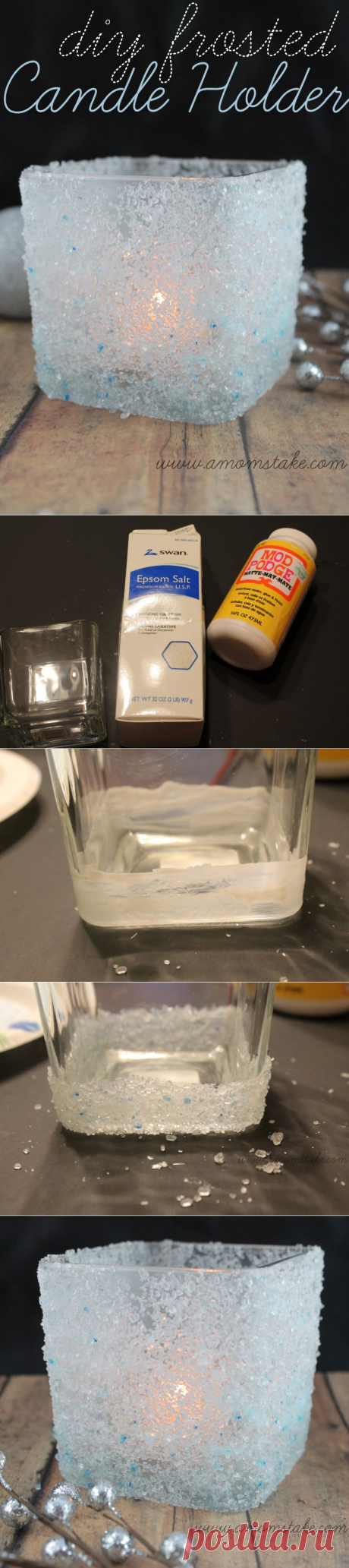 Easy Holiday Crafts: DIY Frosted Candle Holder - A Mom's Take