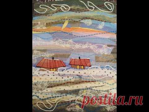 ЗИМНИЙ ПЕЙЗАЖ МЕТЕЛЬ ДОМИКИ В ТЕКСТИЛЬНОЙ ПИЦЦЕ/ ЛОСКУТНАЯ ТЕХНИКА/ АРТ ТЕКСТИЛЬ (3)
