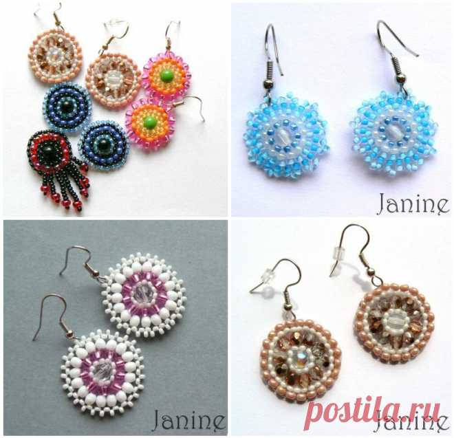 Схема и мастер-класс плетения круглых сережек из бисера разных цветов и размеров. Отличные украшения, сделанные своими руками. Примеры готовых сережек.