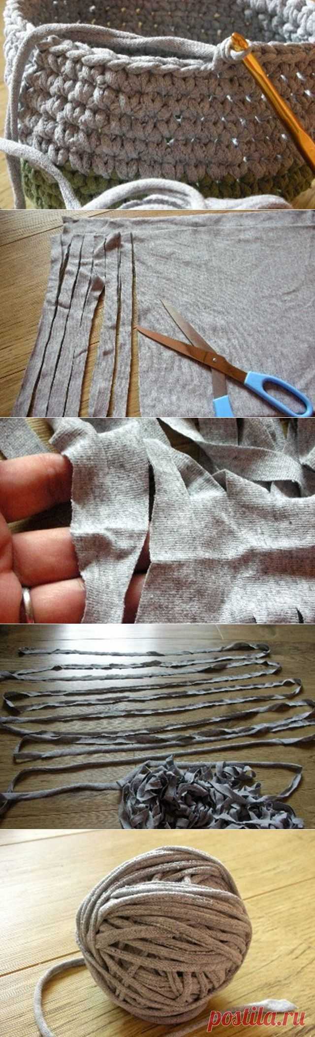 Вязаные сумки и как сделать пряжу из футболки.