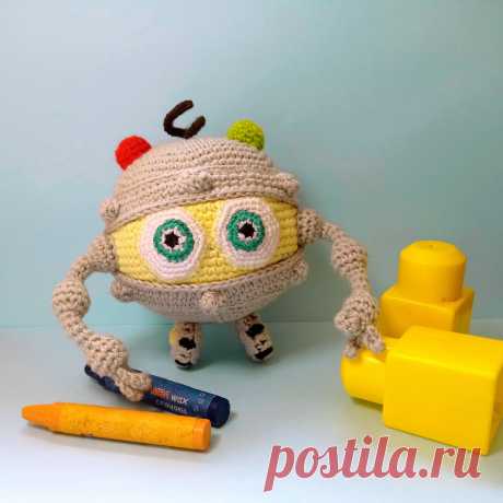 PDF Биби крючком. FREE crochet pattern; Аmigurumi toy patterns. Амигуруми схемы и описания на русском. Вязаные игрушки и поделки своими руками #amimore - маленький робот Биби из детского мультфильма Смешарики.