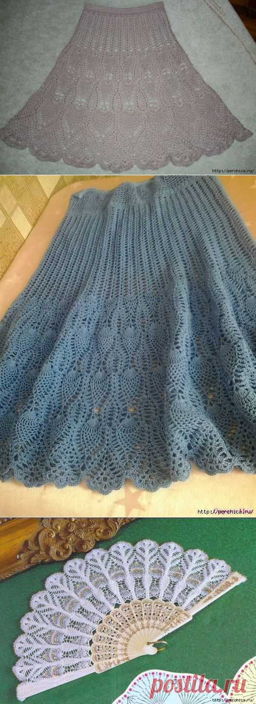 Бесподобно красивая юбка крючком по схеме веера