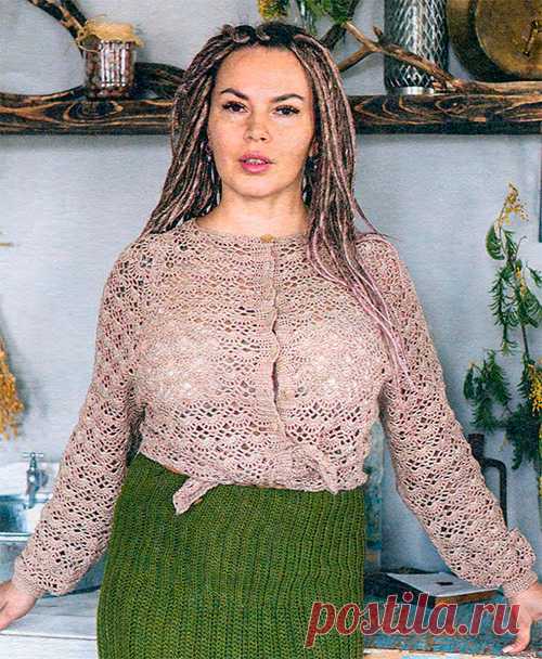 Бежевая ажурная кофточка