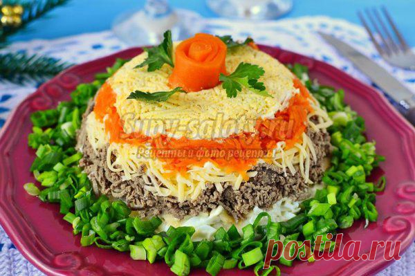 Слоеный салат с печенью. Рецепт с пошаговыми фото