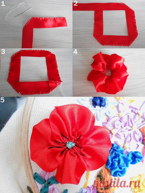 Большое панно: вышивка атласными лентами