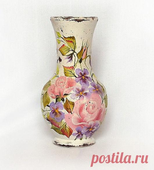 Купить Ваза шебби-шик с росписью 
