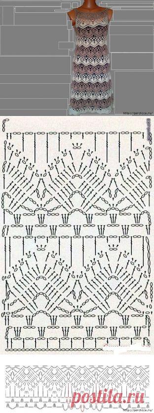 Платье *Кофейное мокко* связанное крючком - схемы.