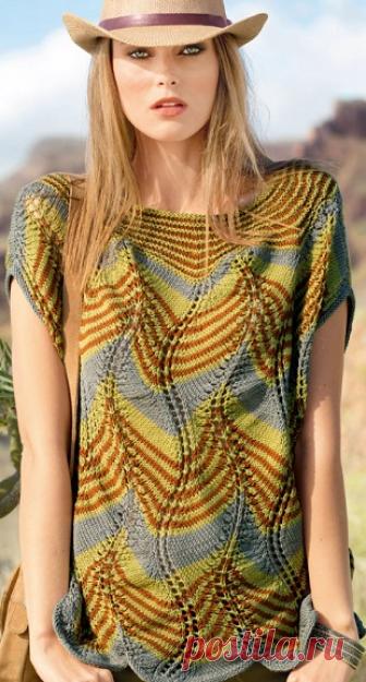 Летний джемпер спицами Летний джемпер спицамиДжемпер-накидка цвета джунглей связан спицами. Для вязания джемпера использовалась пряжа трех модных цветов: фисташково-серый, медно-оливковый и светло-коричневый. Для вязания летнего гардероба лучше выбирать пряжу натурального состава и этот джемпер связан из 100% хлопка...