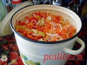 ОБЯЗАТЕЛЬНО сохраняйте СЕБЕ такое СОКРОВИЩЕ.

Болгарскuй перец – 1 кг., + зрелые помидоры – 3 кг., + репчатый лук – 1 кг., + морковь – 1 кг., + сахар – 6 ст. ложек с горкой, + растительное масло – 300 гр., + уксус 6% – 6 ст. ложек, + соль – 6 ст. ложек без горки.

Рецепт приготовления салата на зuму 