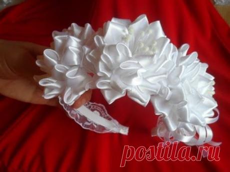 Мастер класс : Как сделать свадебный ободок канзаши kanzashi - YouTube