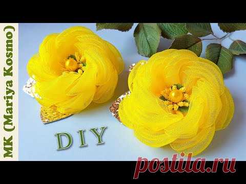 Воздушные и нежные банты на резинке из органзы канзаши | kanzashi | DIY | bow | своими руками