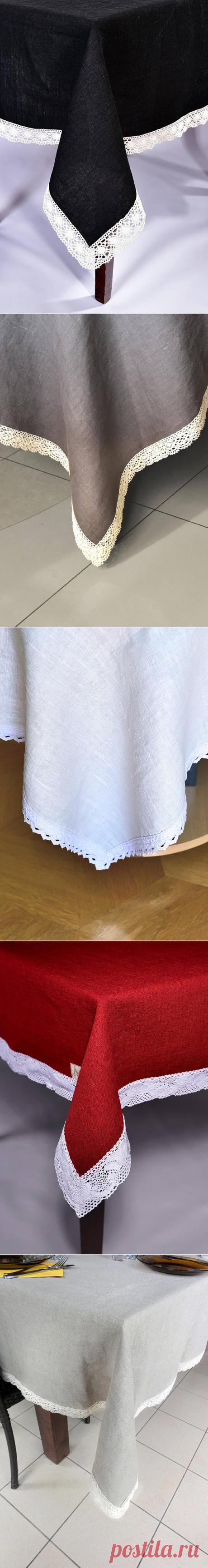 Linen Lace Tablecloth Rectangle Grey Table Cover Rustic