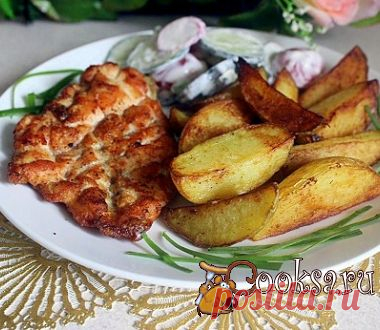 Стейки из куриной грудки с картофельными дольками фото рецепт приготовления