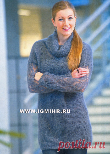 Тепло и уютно! Свитер с ажурными рукавами. Спицы
