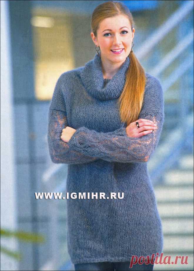 Тепло и уютно! Свитер с ажурными рукавами. Спицы