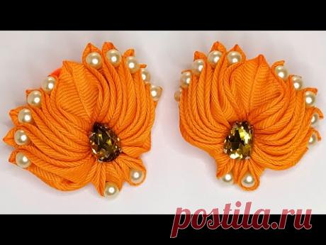 Яркие осенние бантики из репсовой ленты | Канзаши