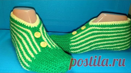 #430 ТАПОЧКИ ЧАСТИЧНЫМ ВЯЗАНИЕМ. БЫСТРО И ЛЕГКО. МАСТЕР КЛАСС. Knitted slippers.Master class.