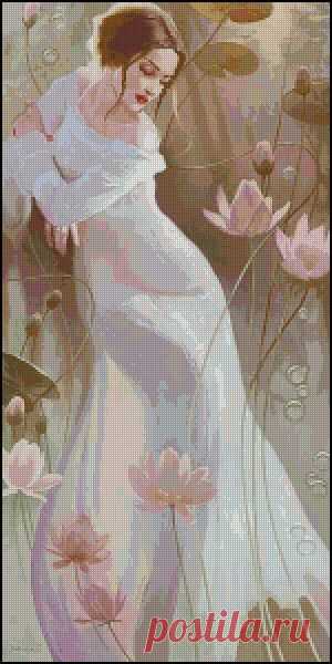 Схема - Квіти лотоса - Схеми для вишивання хрестиком, бісером - Фото, схеми для вишивання - ПАНІ