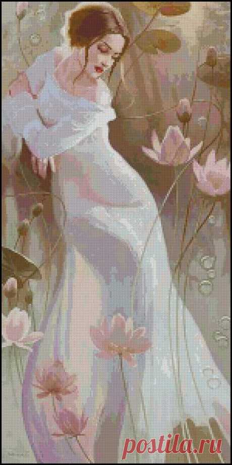 Схема - Квіти лотоса - Схеми для вишивання хрестиком, бісером - Фото, схеми для вишивання - ПАНІ