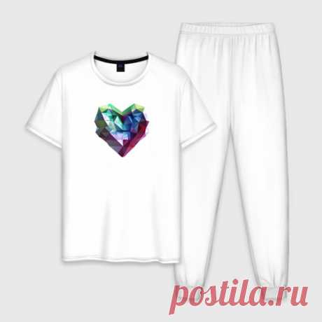Мужская пижама хлопок Геометрическое полигональное сердце Пижама — домашняя одежда со свободным кроем