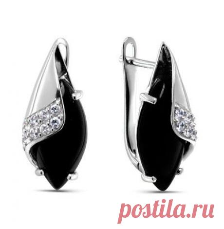 Серебряные серьги с ониксом и фианитом купить по цене 1645 руб.:, оникс, фианит. Смотреть фото и описание 15524 - Sunlight Brilliant