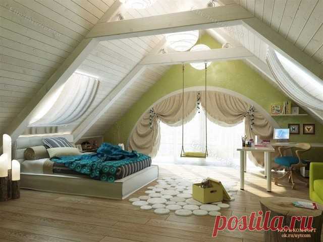 Уютная спальня на мансарде