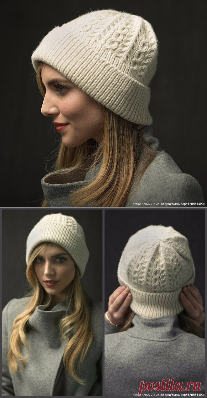 Стильная женская шапка спицами с отворотом WayWorn.