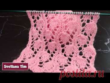 АЖУРНЫЙ УЗОР СПИЦАМИ "Листочки" + схема узора. МК вязание спицами