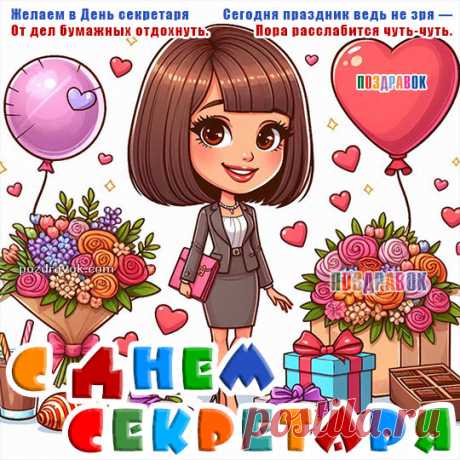 Хочу поздравить я тебя
Сегодня с днем секретаря!
Пусть шеф твой труд скорей оценит,
Ведь кто ему тебя заменит?
Ты знай, что равных тебе нет,
Хоть обыщи он целый свет!