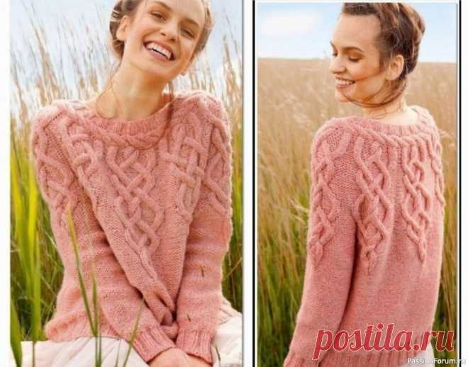 Пуловер со жгутами. Описание и схема | Вязание для женщин спицами. Схемы вязания спицами Размер: 36-40.Вам потребуется:500 г пряжи типа TOPAS от GGH розово-марципанового цвета Nr. 25 (41% чистая шерсть, 9% альпака, 32% акрил, 18% полиамид, 115 м/50 г); прямые спицы и круговые спицы №6-7 длиной 40, 60, 80 и 100 см.Резинка: попеременно 2 лиц., 2 изн. п.Изн. гладь: лиц. р. -...