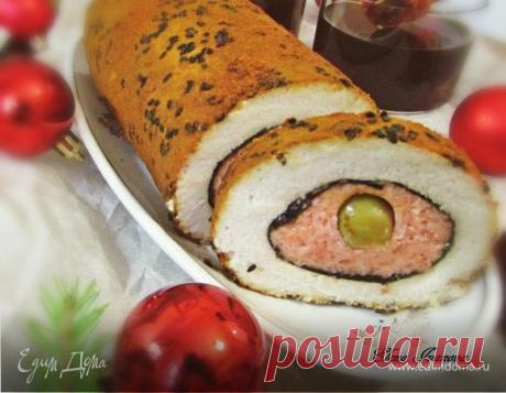 Рыбный рулет с оливками. Ингредиенты: майонез «Слобода» С лимонным соком , судак филе, форель слабосоленая | Официальный сайт кулинарных рецептов Юлии